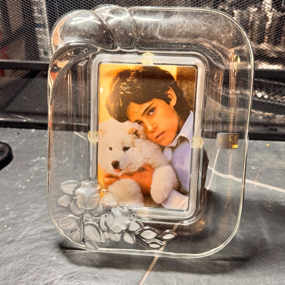 NOS New Vintage Mikasa Rosemont‎ Crystal Glass Picture Frame Floral Etched